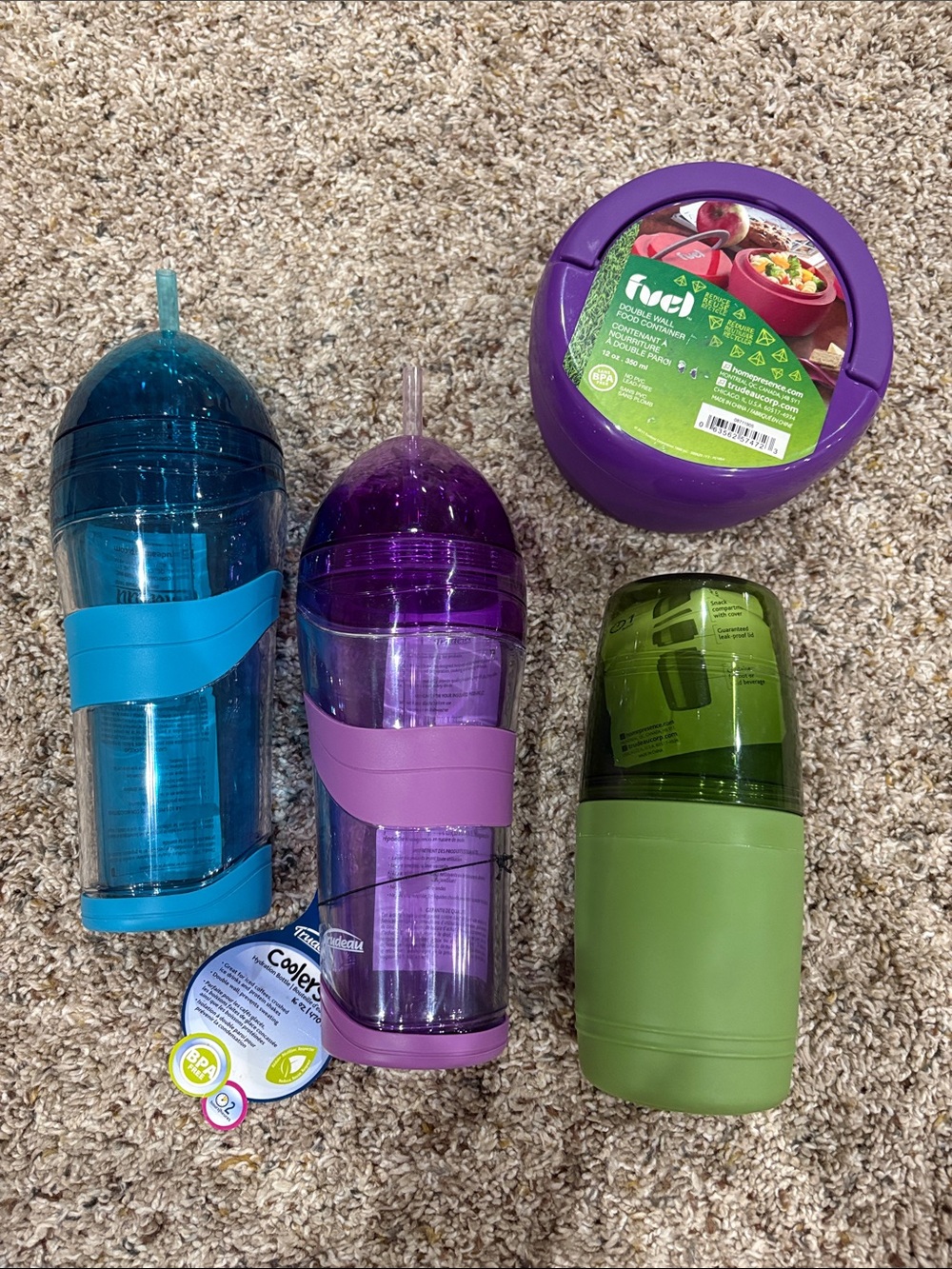 Insulated Purple & Turquoise Straw Tumblers, Snack Container & Food Container